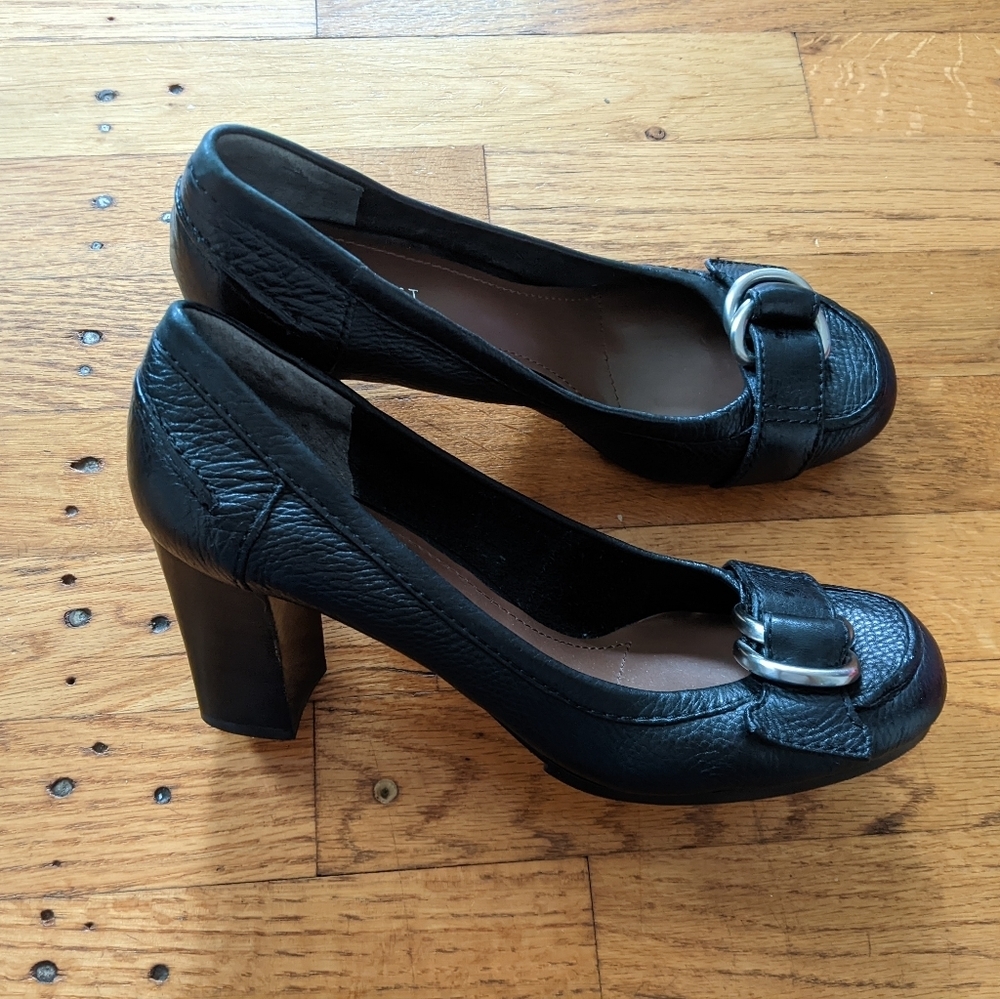 Nine West Leather & Buckle Chunky Heels